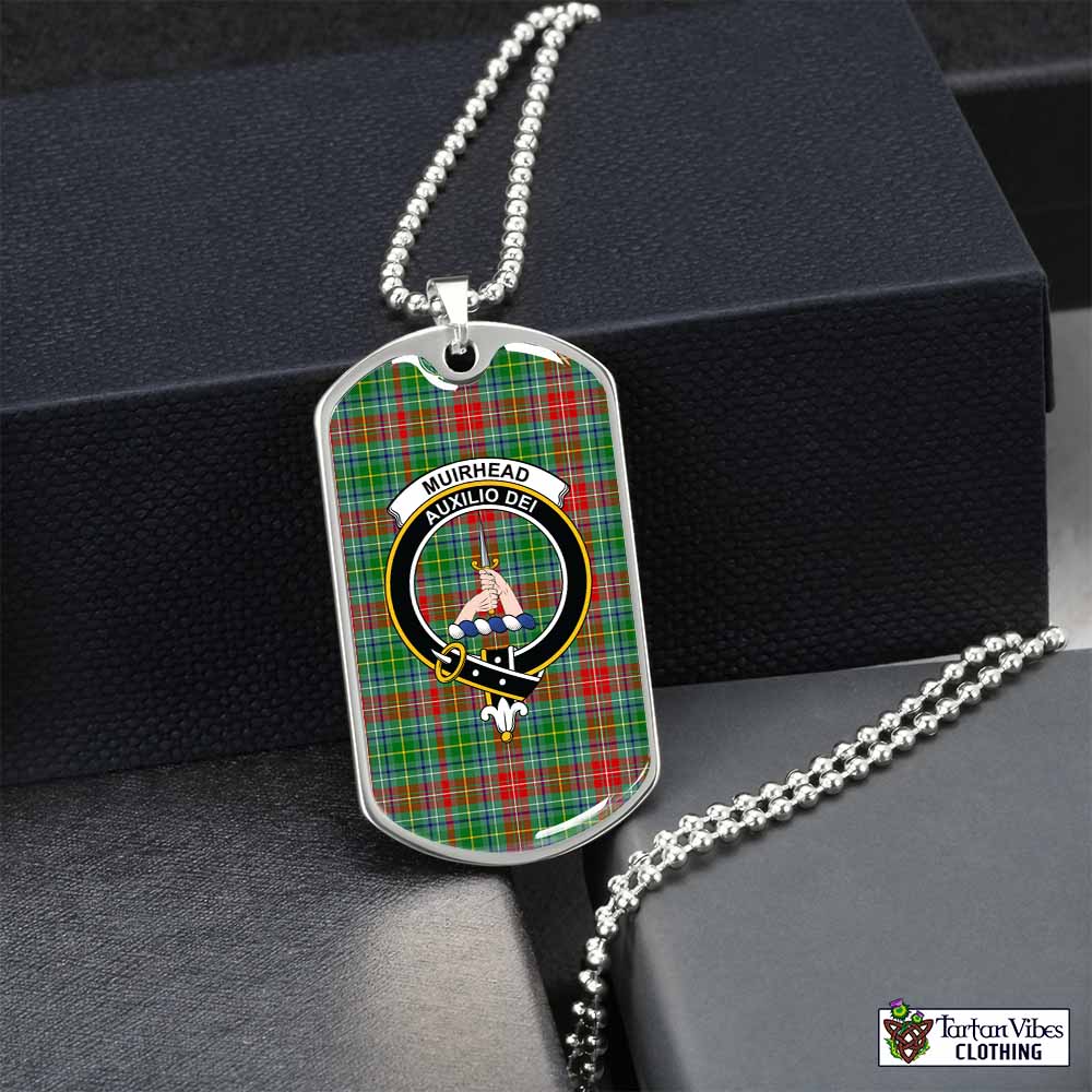 Tartan Vibes Clothing Muirhead Tartan Dog Tag Necklace with Family Crest