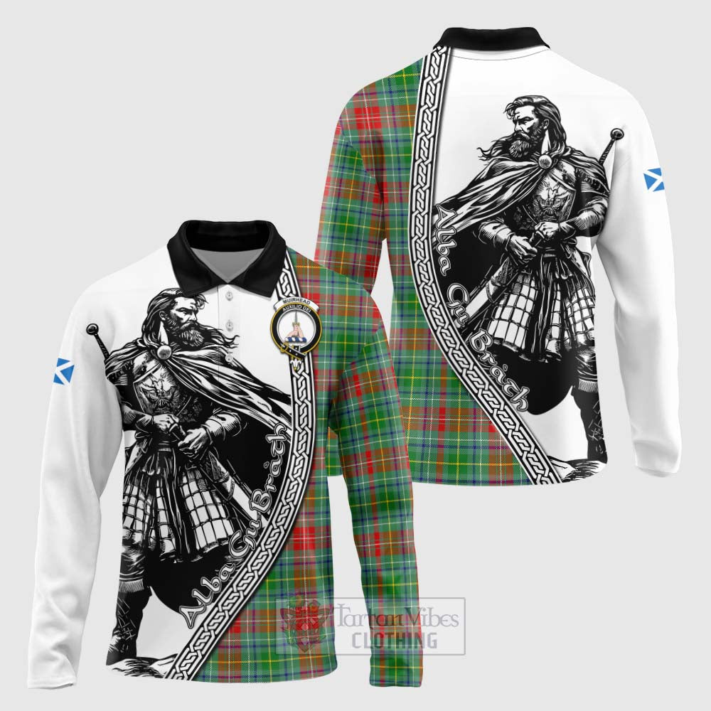 Tartan Vibes Clothing Muirhead Tartan Clan Crest Long Sleeve Polo Shirt with Highlander Warrior Celtic Style