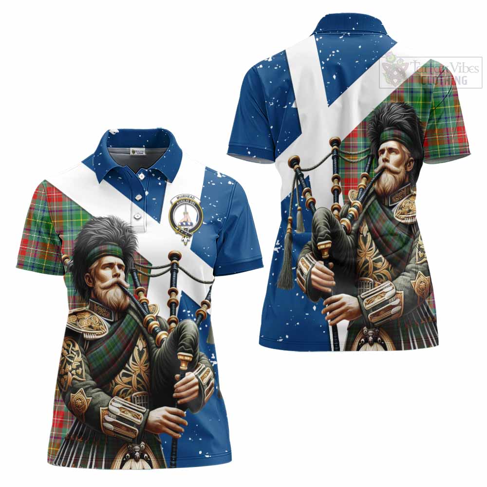 Tartan Vibes Clothing Muirhead Tartan Women's Polo Shirt with Family Crest Scottish Bagpiper Vibes