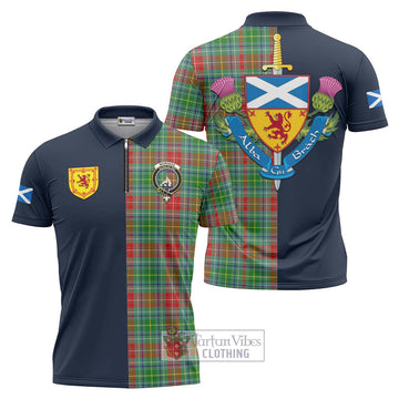 Muirhead Tartan Zipper Polo Shirt Alba with Scottish Lion Royal Arm Half Style