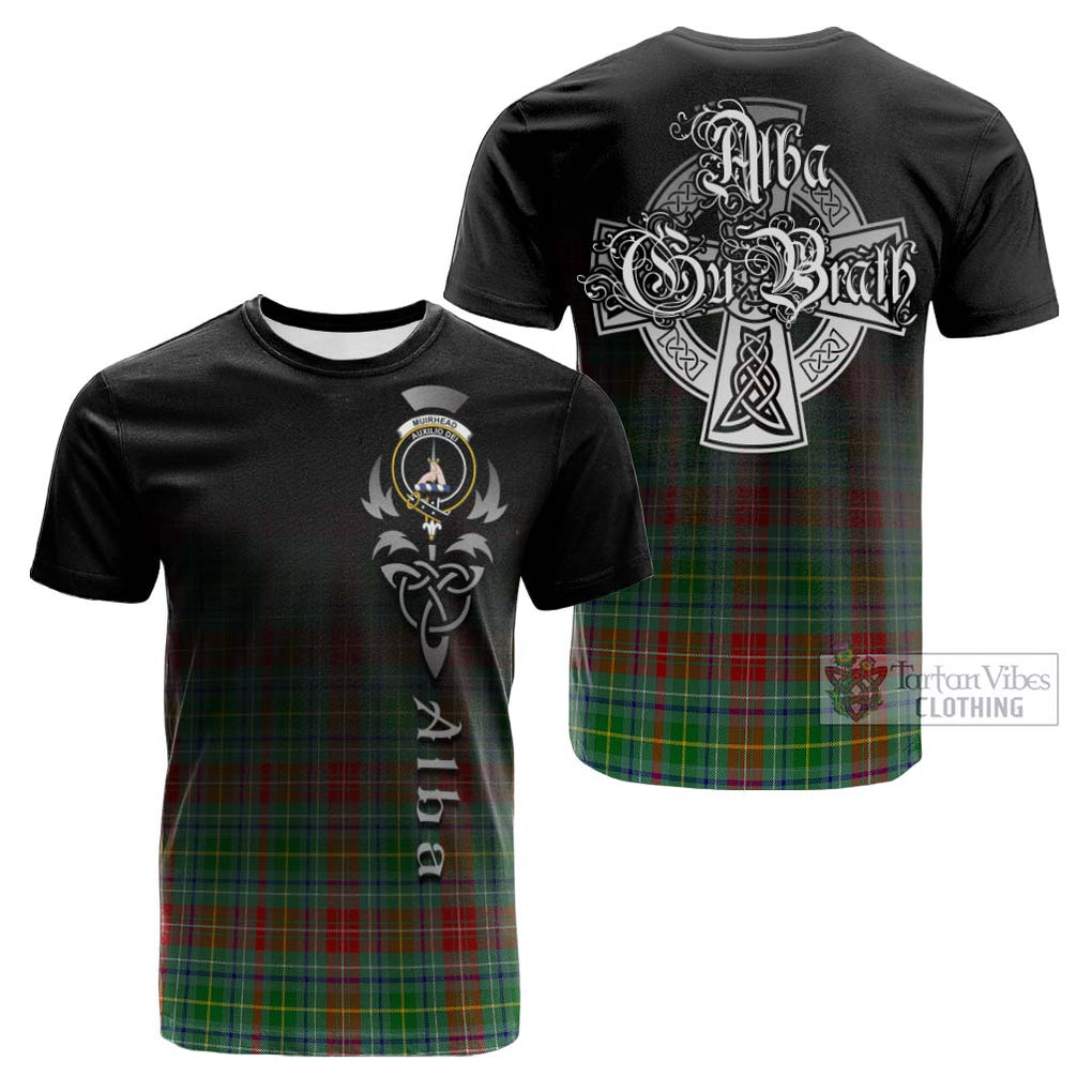 Tartan Vibes Clothing Muirhead Tartan Cotton T-shirt Featuring Alba Gu Brath Family Crest Celtic Inspired