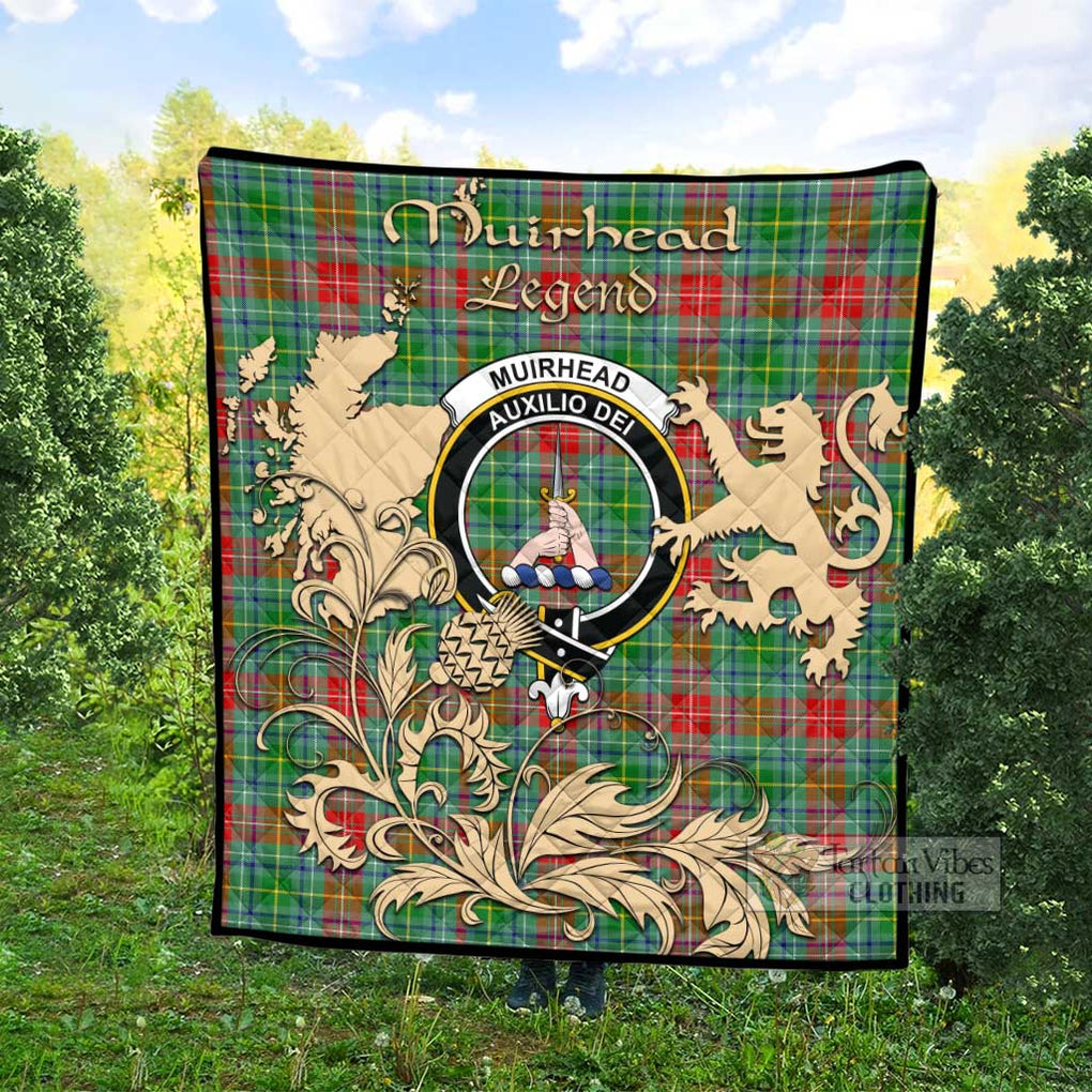 Tartan Vibes Clothing Muirhead Tartan Quilt with Family Crest and Scottish Symbol Style