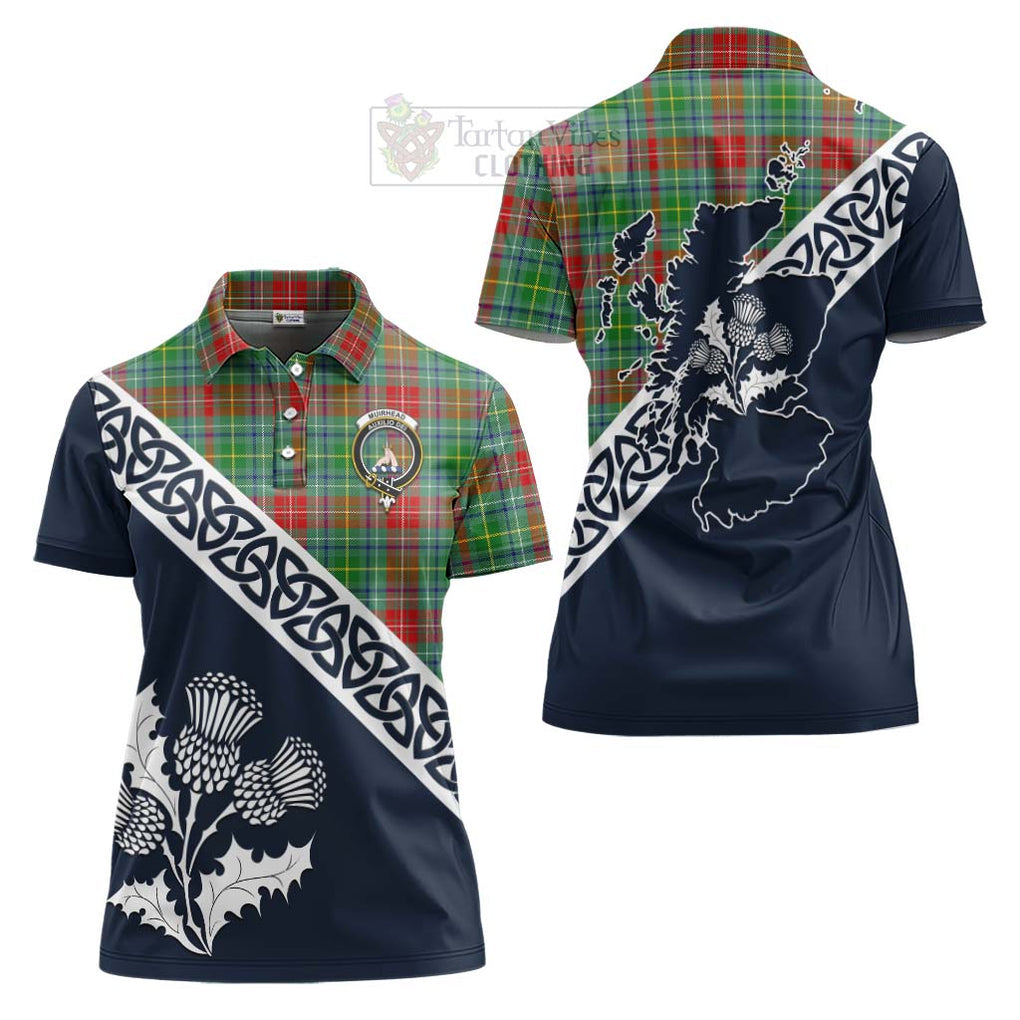 Tartan Vibes Clothing Muirhead Tartan Women's Polo Shirt Featuring Thistle and Scotland Map