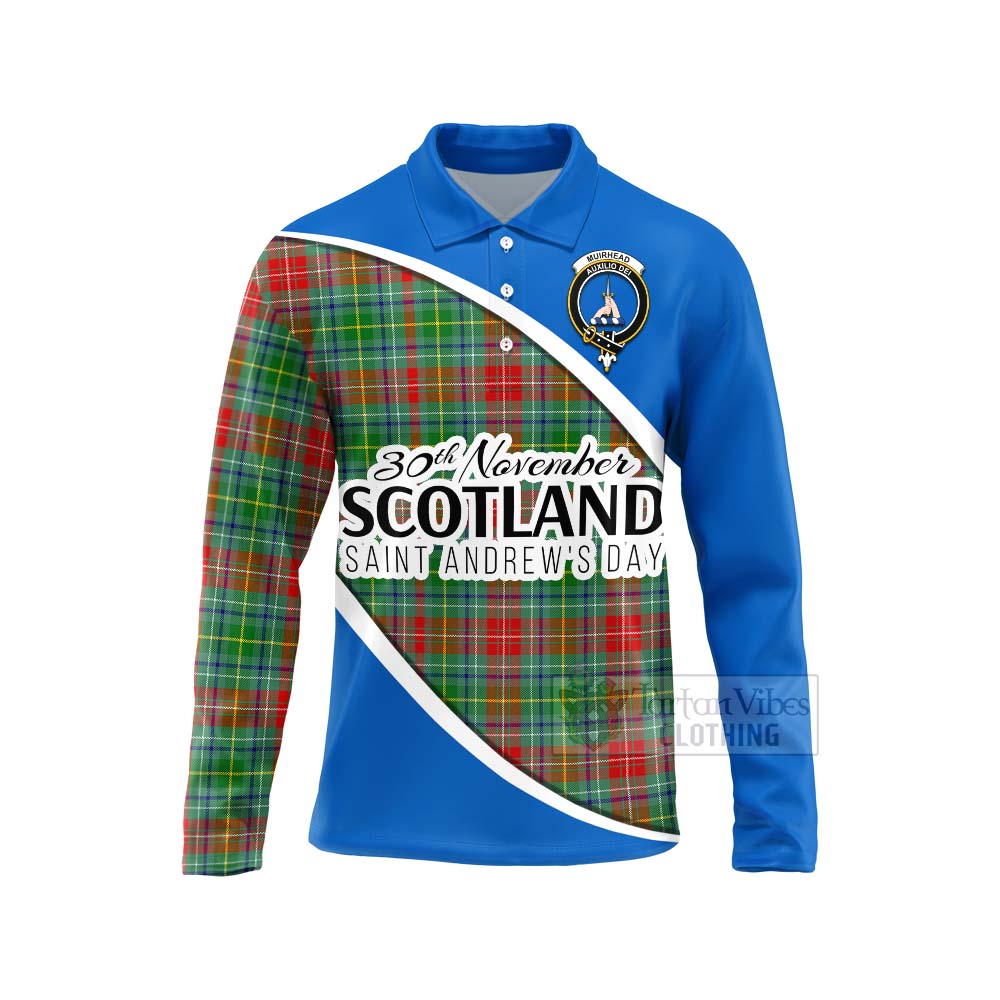 Tartan Vibes Clothing Muirhead Family Crest Tartan Long Sleeve Polo Shirt Celebrate Saint Andrew's Day in Style