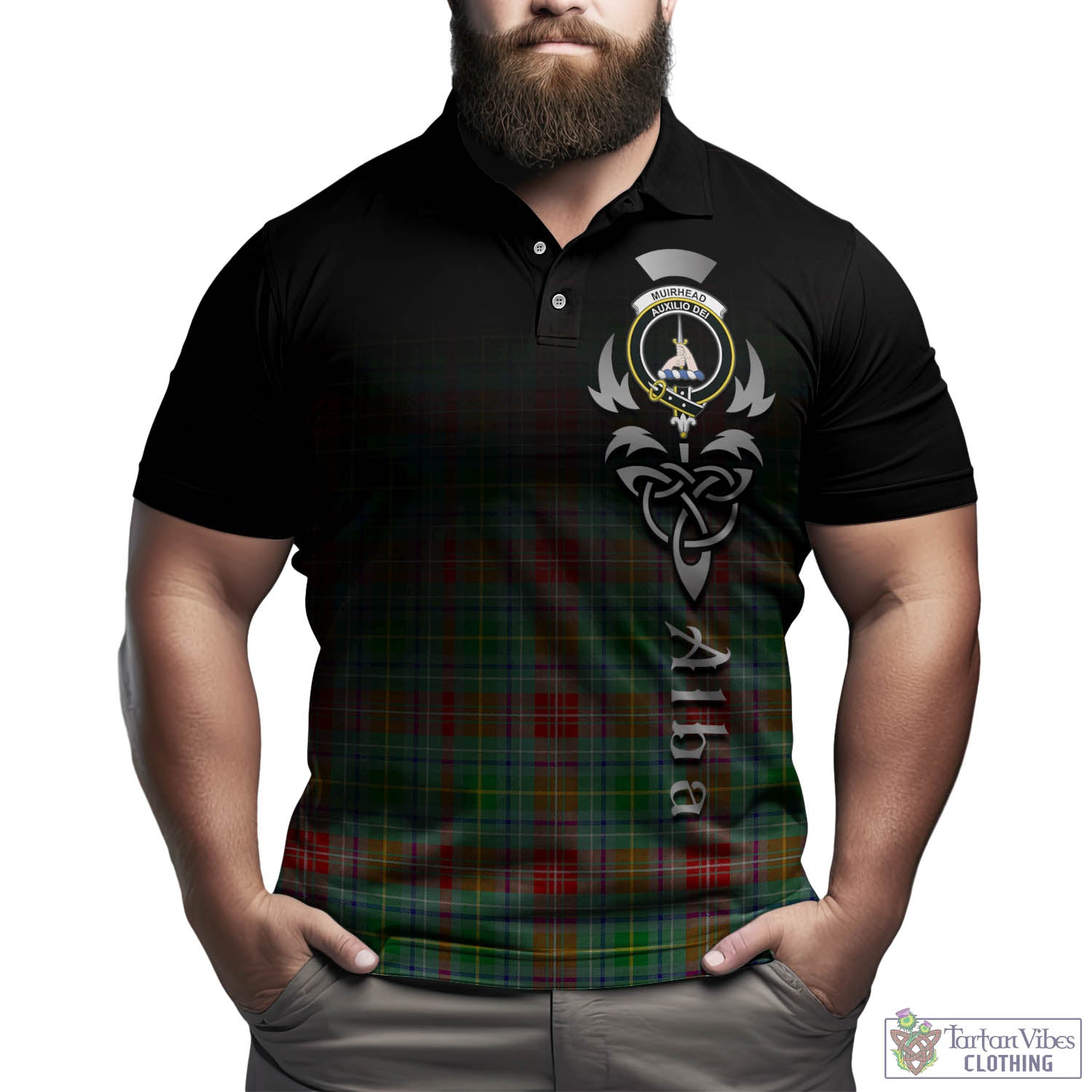 Tartan Vibes Clothing Muirhead Tartan Polo Shirt Featuring Alba Gu Brath Family Crest Celtic Inspired