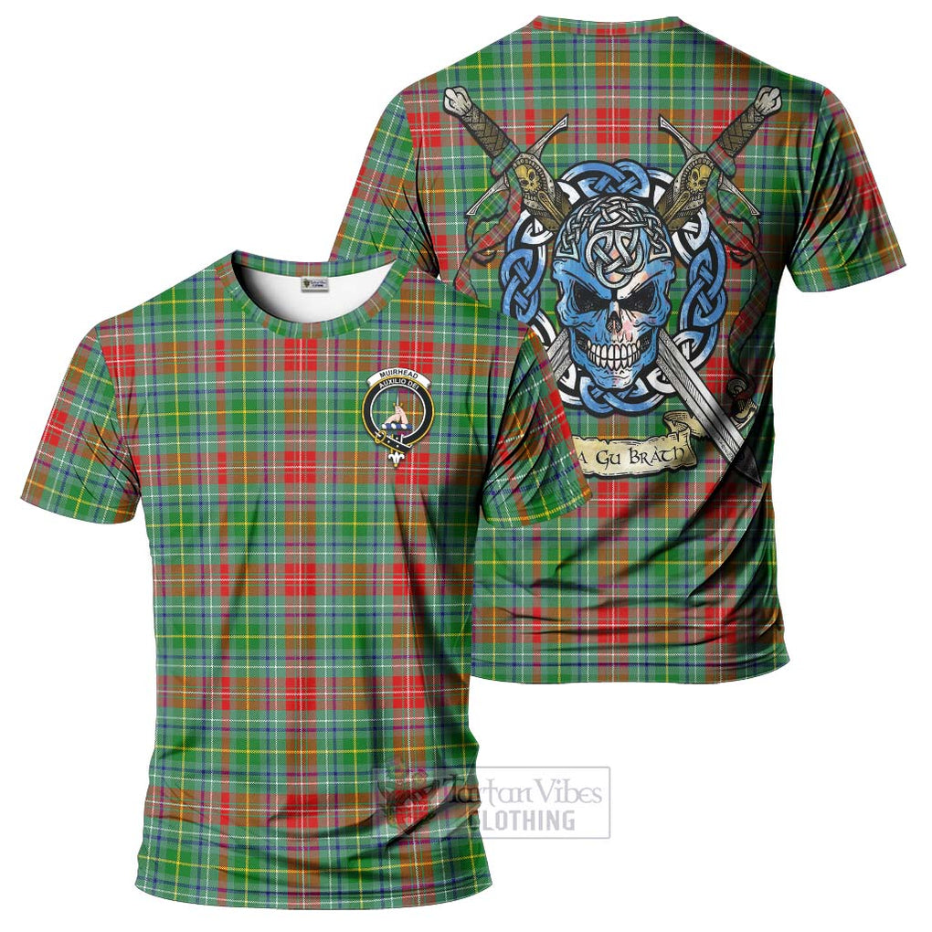 Tartan Vibes Clothing Muirhead Tartan T-Shirt with Family Crest Celtic Skull Style