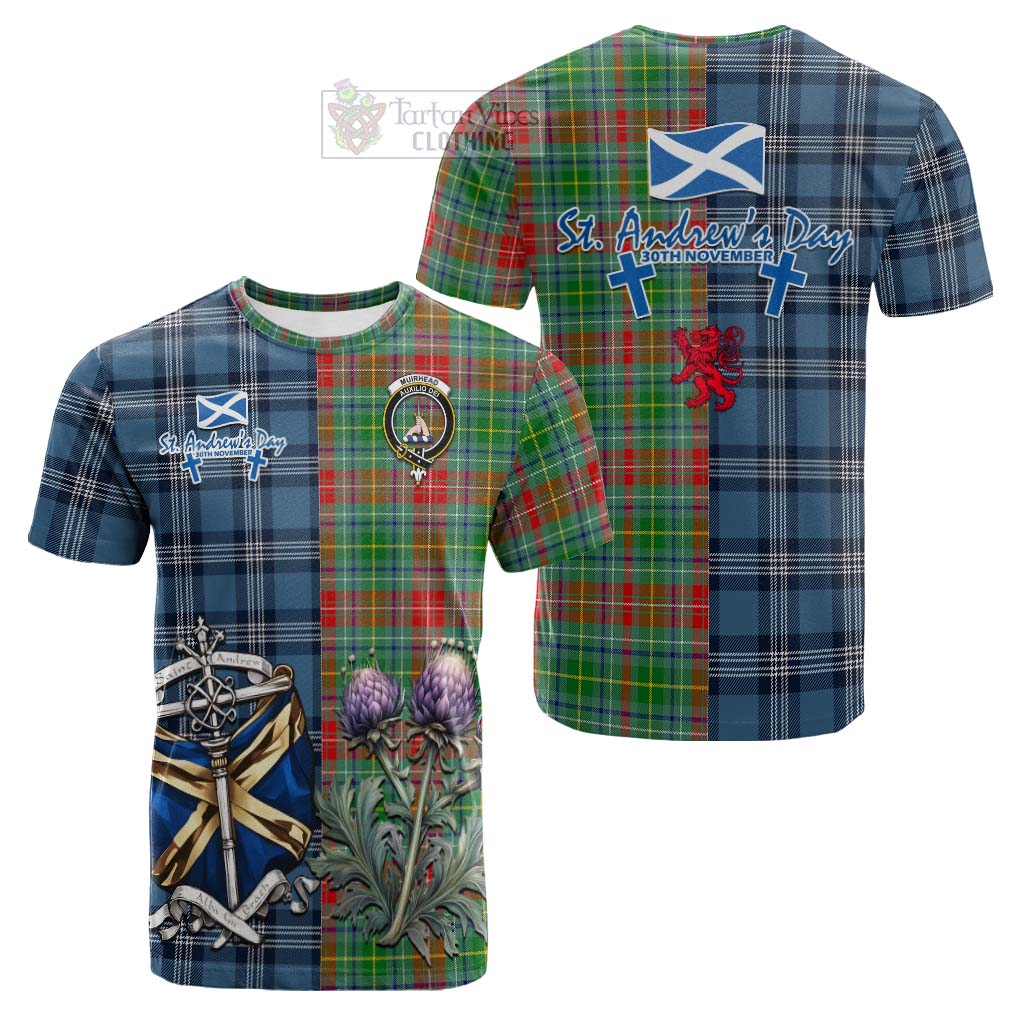 Tartan Vibes Clothing Muirhead Tartan Cotton T-shirt Happy St. Andrew's Day Half Tartan Style