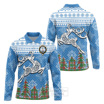 Muirhead Clan Christmas Long Sleeve Polo Shirt Celtic Reindeer Style