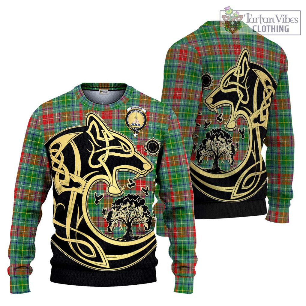 Muirhead Tartan Knitted Sweater with Family Crest Celtic Wolf Style Unisex - Tartan Vibes Clothing