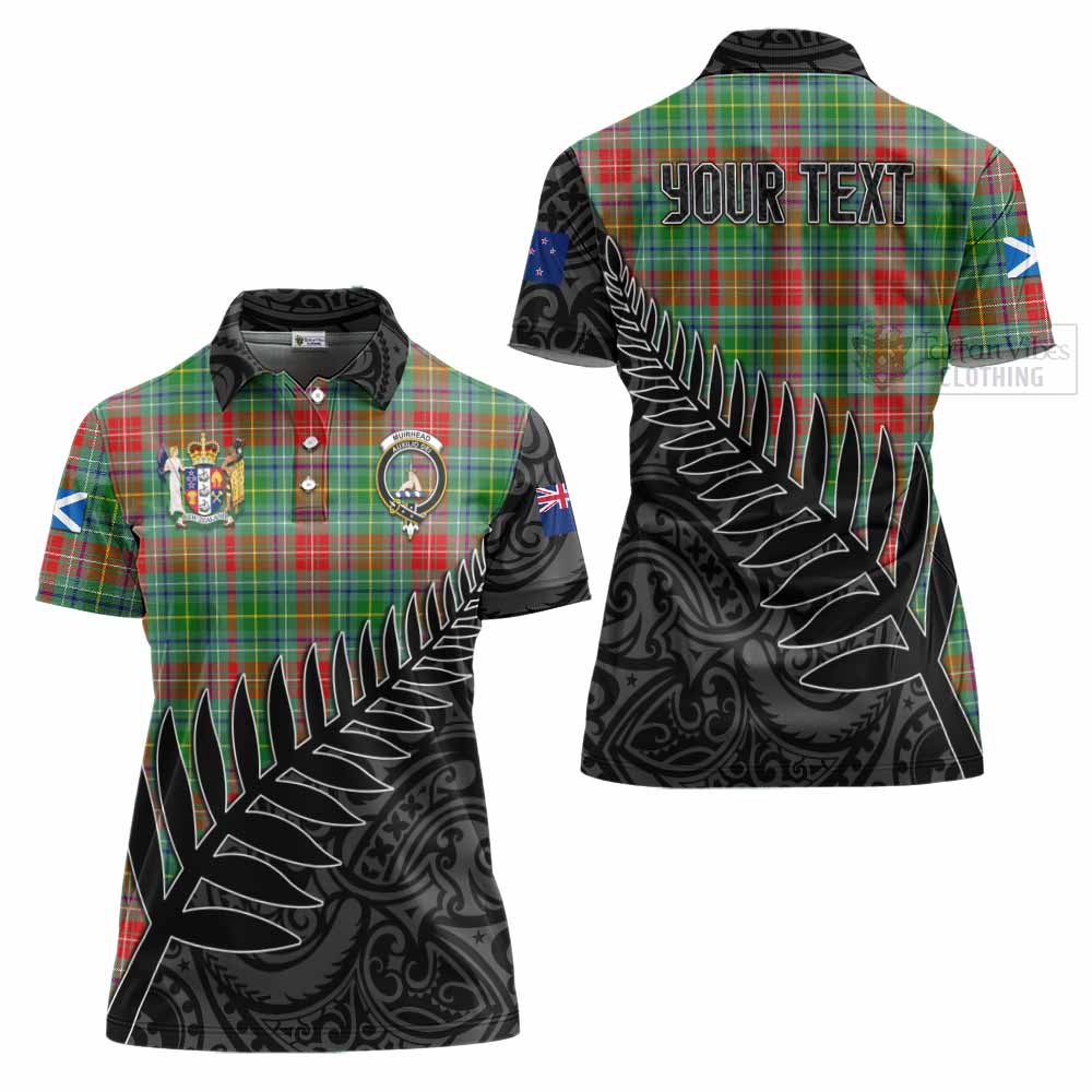 Tartan Vibes Clothing Muirhead Crest Tartan Women's Polo Shirt with New Zealand Silver Fern Half Style