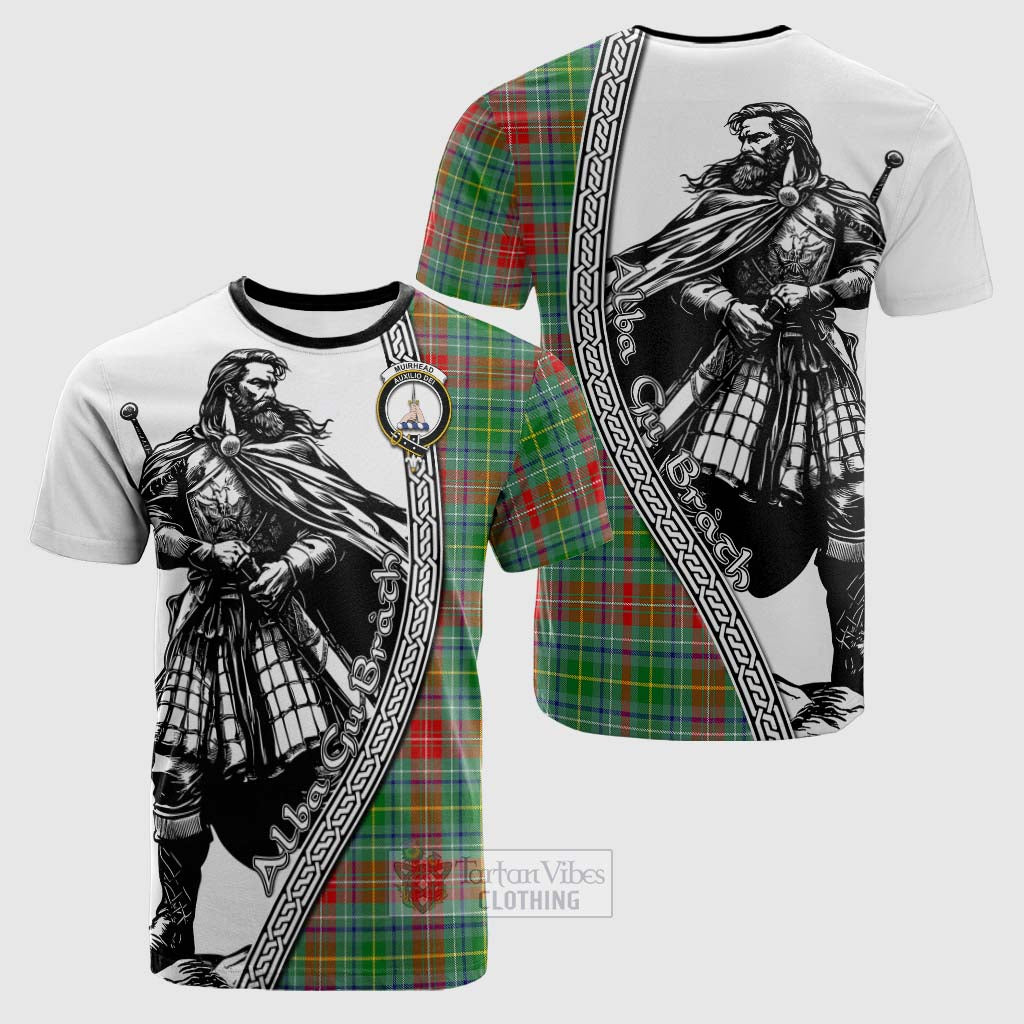 Tartan Vibes Clothing Muirhead Tartan Clan Crest Cotton T-shirt with Highlander Warrior Celtic Style