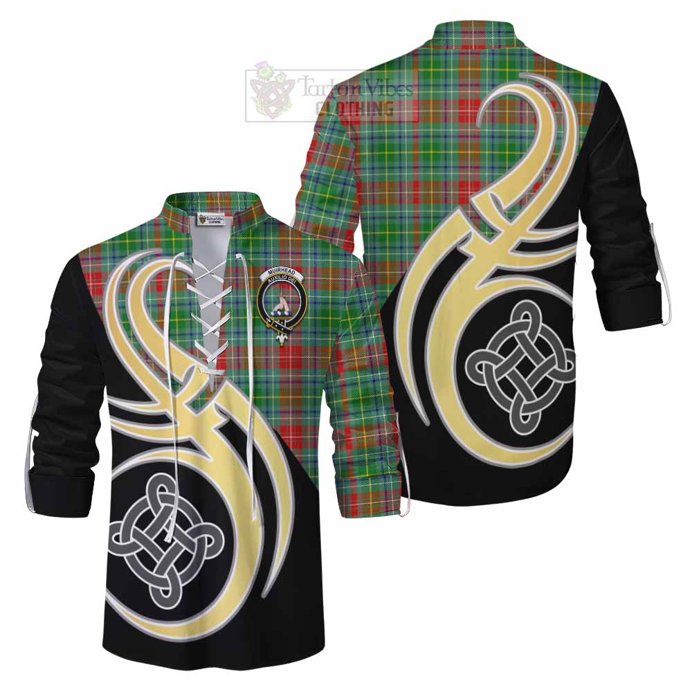 Tartan Vibes Clothing Muirhead Tartan Ghillie Kilt Shirt with Family Crest and Celtic Symbol Style