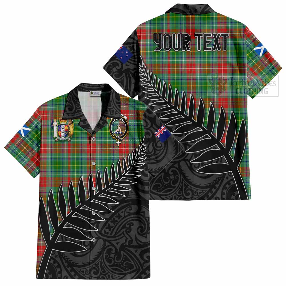 Tartan Vibes Clothing Muirhead Crest Tartan Short Sleeve Button Shirt with New Zealand Silver Fern Half Style