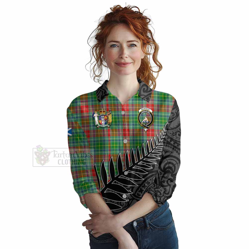 Tartan Vibes Clothing Muirhead Crest Tartan Women's Casual Shirt with New Zealand Silver Fern Half Style