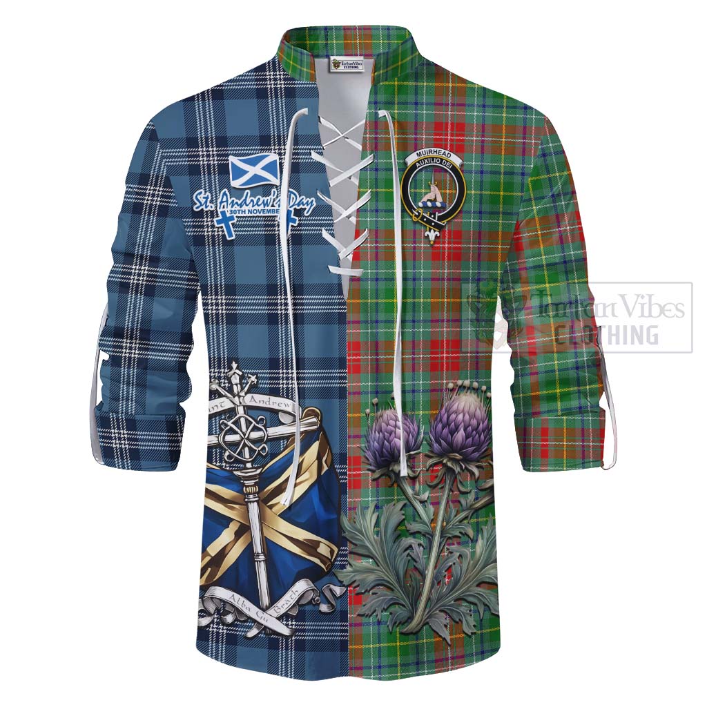 Tartan Vibes Clothing Muirhead Tartan Ghillie Kilt Shirt Happy St. Andrew's Day Half Tartan Style