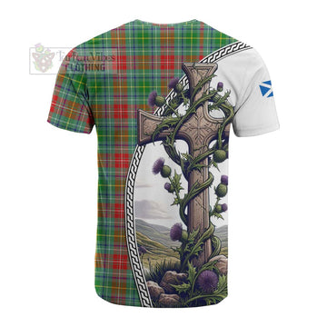 Muirhead Tartan Cotton T-shirt with Family Crest and St. Andrew's Cross Accented by Thistle Vines