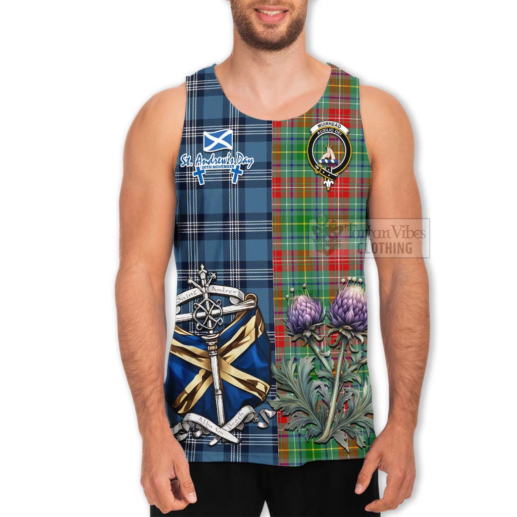 Tartan Vibes Clothing Muirhead Tartan Men's Tank Top Happy St. Andrew's Day Half Tartan Style