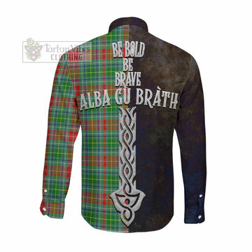 Muirhead Tartan Family Crest Long Sleeve Button Shirt Alba Gu Brath Be Brave Lion Ancient Style Men's Shirt - Tartan Vibes Clothing