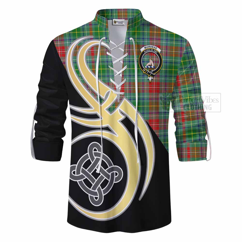 Tartan Vibes Clothing Muirhead Tartan Ghillie Kilt Shirt with Family Crest and Celtic Symbol Style