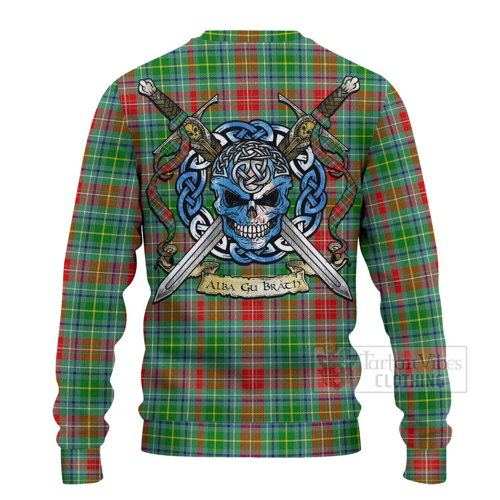 Tartan Vibes Clothing Muirhead Tartan Knitted Sweater with Family Crest Celtic Skull Style