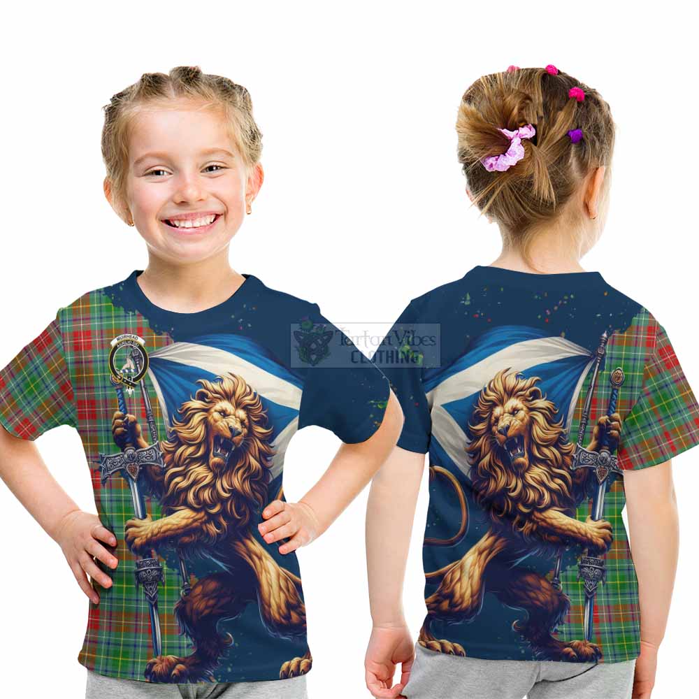 Tartan Vibes Clothing Muirhead Tartan Family Crest Kid T-Shirt with Scottish Majestic Lion