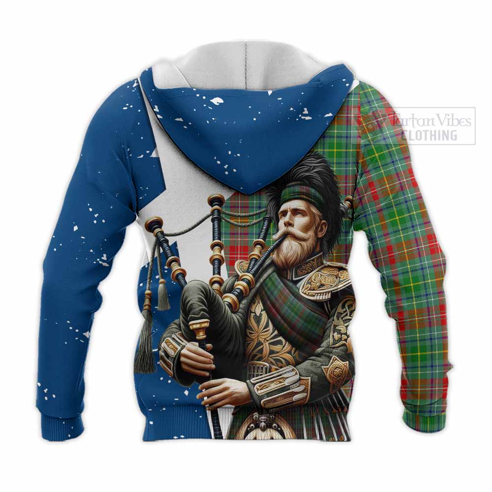 Tartan Vibes Clothing Muirhead Tartan Knitted Hoodie with Family Crest Scottish Bagpiper Vibes