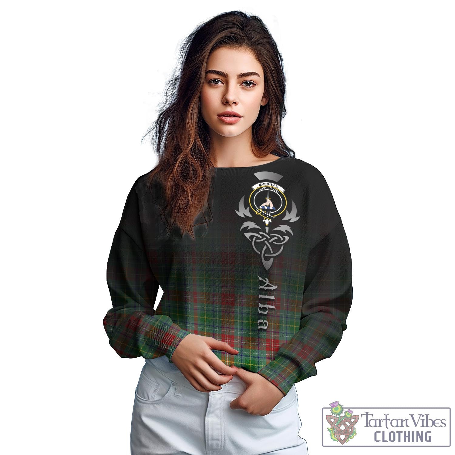 Tartan Vibes Clothing Muirhead Tartan Sweatshirt Featuring Alba Gu Brath Family Crest Celtic Inspired