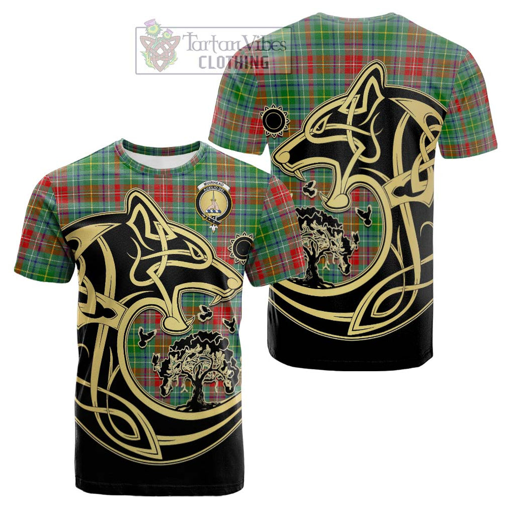 Tartan Vibes Clothing Muirhead Tartan Cotton T-shirt with Family Crest Celtic Wolf Style