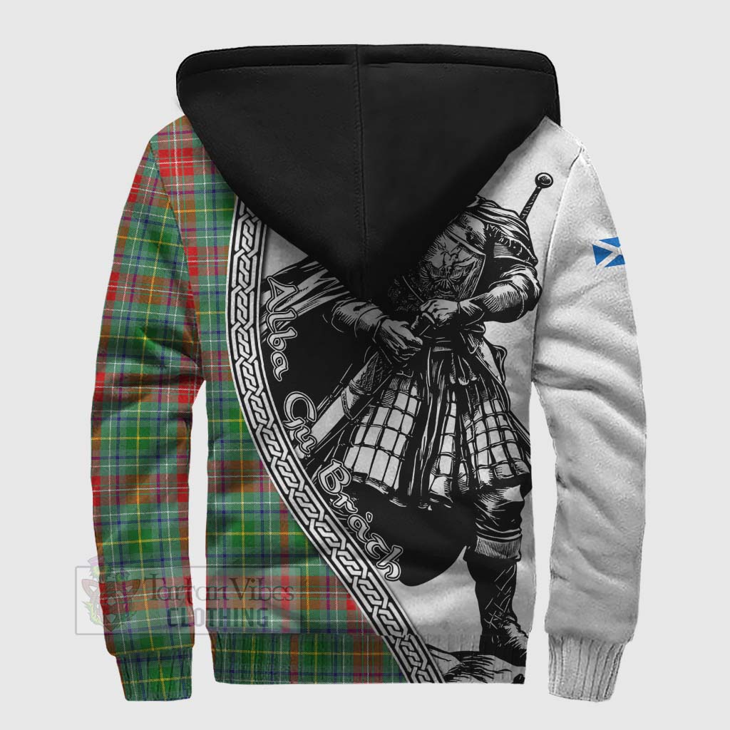 Tartan Vibes Clothing Muirhead Tartan Clan Crest Sherpa Hoodie with Highlander Warrior Celtic Style