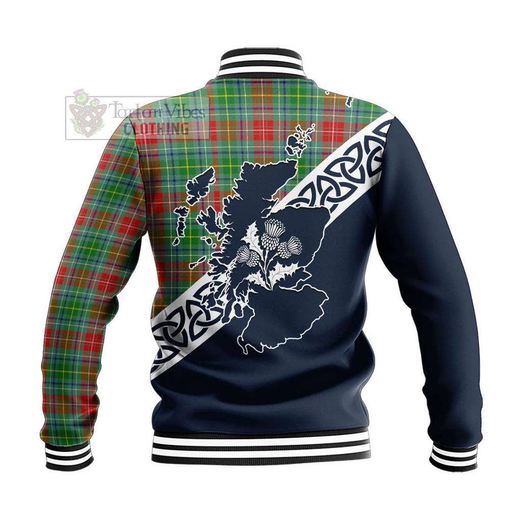 Tartan Vibes Clothing Muirhead Tartan Baseball Jacket Featuring Thistle and Scotland Map