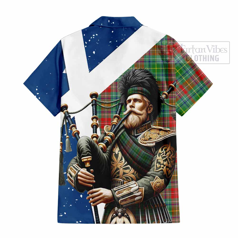 Tartan Vibes Clothing Muirhead Tartan Short Sleeve Button Shirt with Family Crest Scottish Bagpiper Vibes