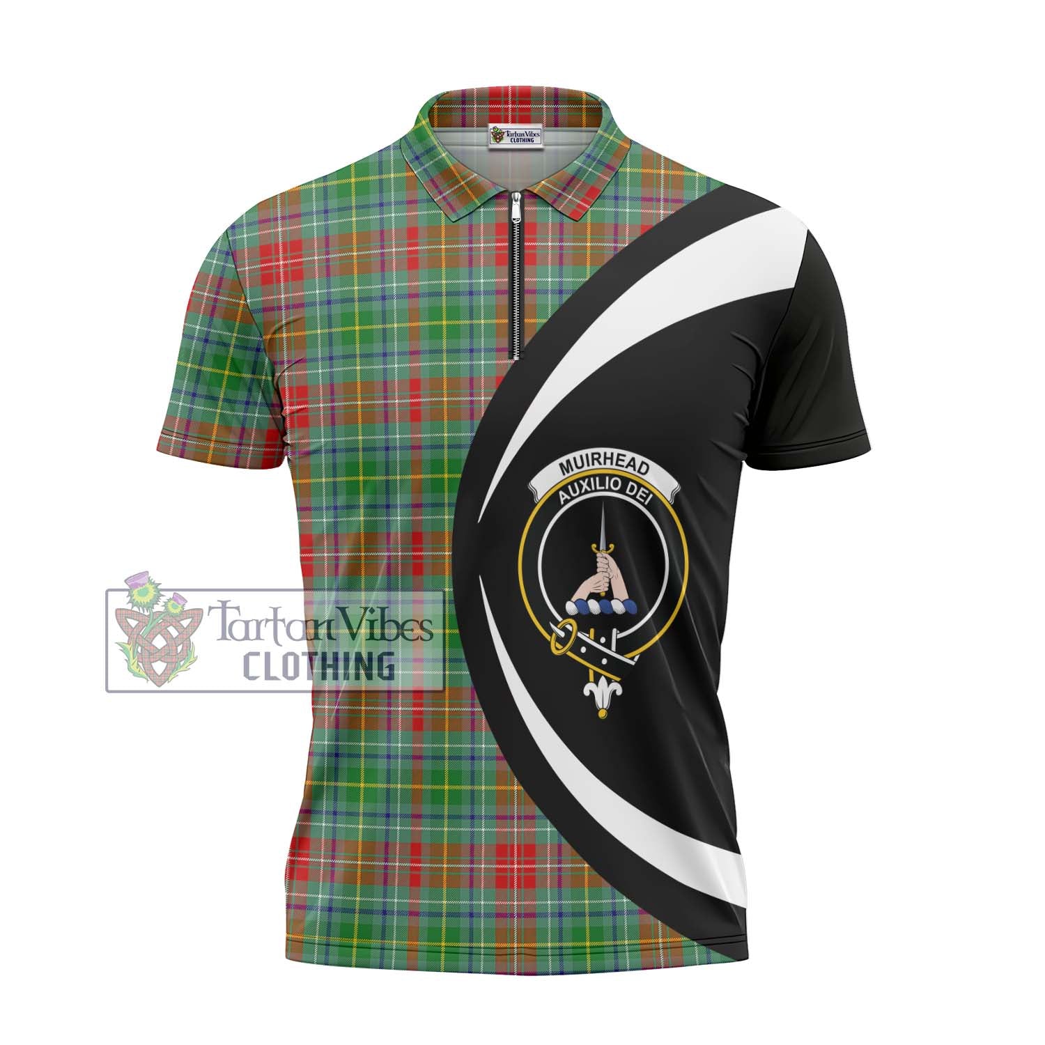 Tartan Vibes Clothing Muirhead Tartan Zipper Polo Shirt with Family Crest Circle Style