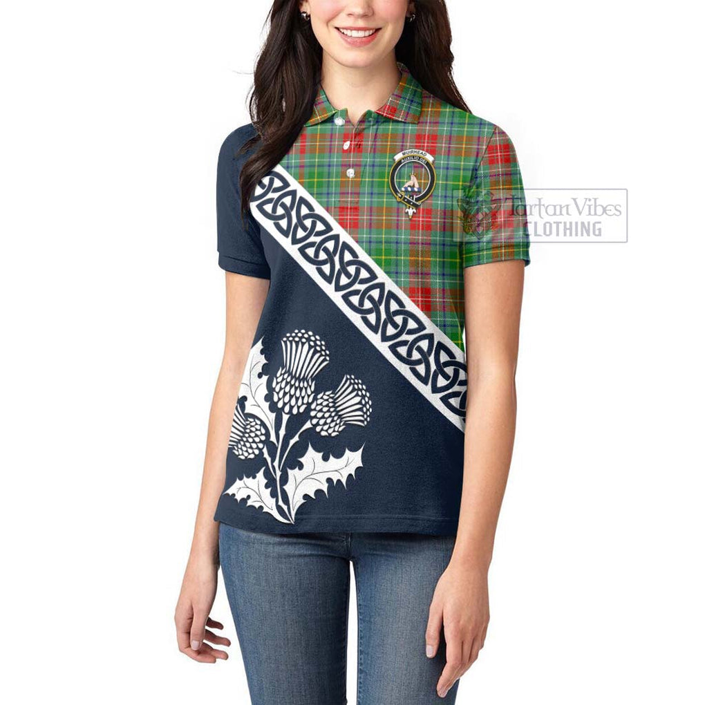 Tartan Vibes Clothing Muirhead Tartan Women's Polo Shirt Featuring Thistle and Scotland Map