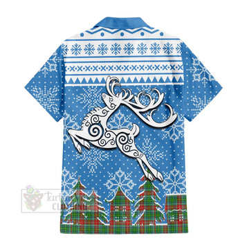 Muirhead Clan Christmas Short Sleeve Button Shirt Celtic Reindeer Style