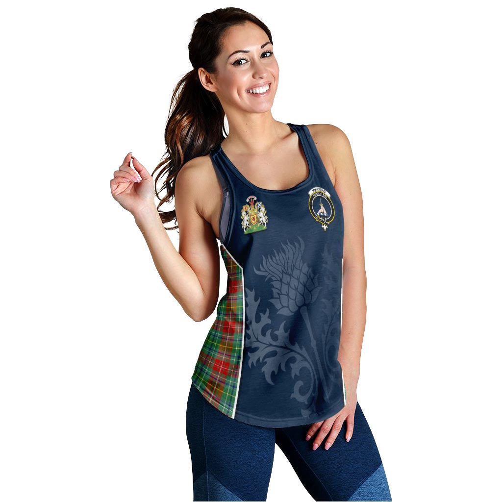 Tartan Vibes Clothing Muirhead Tartan Women's Racerback Tanks with Family Crest and Scottish Thistle Vibes Sport Style