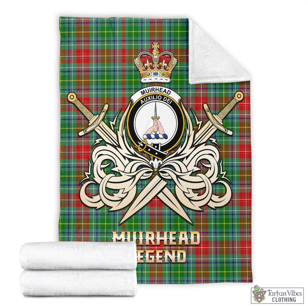 Tartan Vibes Clothing Muirhead Tartan Blanket with Clan Crest and the Golden Sword of Courageous Legacy