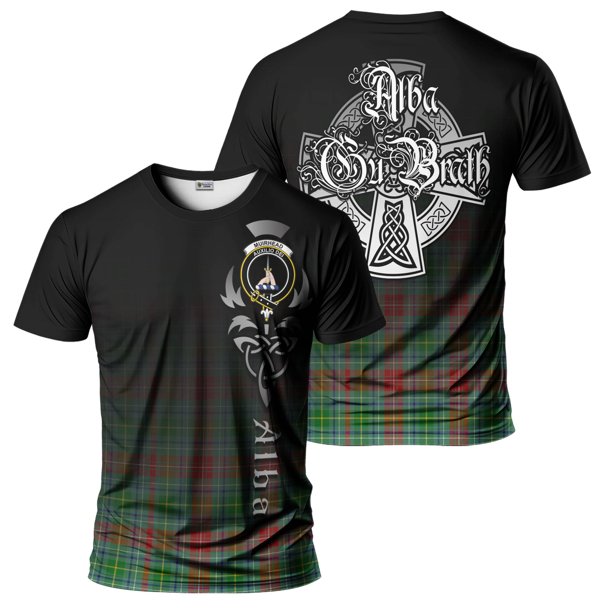 Tartan Vibes Clothing Muirhead Tartan T-Shirt Featuring Alba Gu Brath Family Crest Celtic Inspired