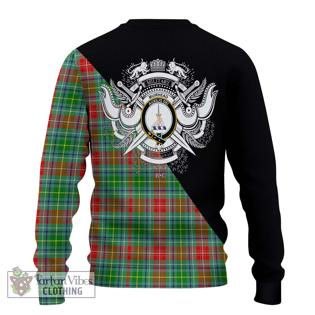 Muirhead Tartan Knitted Sweater with Family Crest and Military Logo Style - Tartanvibesclothing Shop