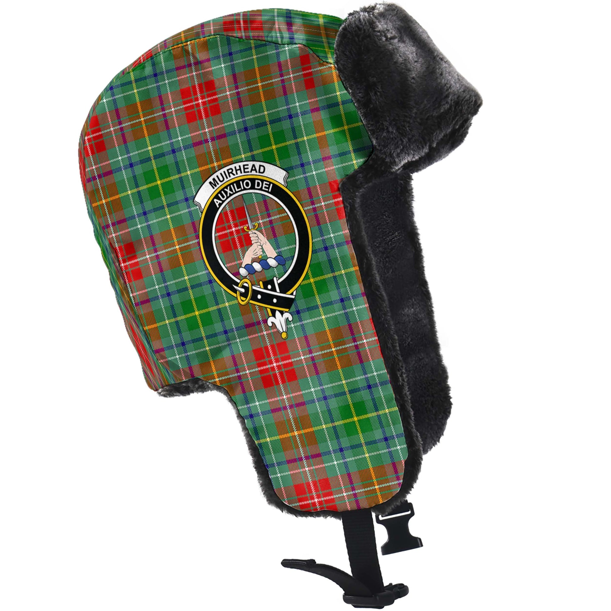 Muirhead Tartan Winter Trapper Hat with Family Crest - Tartanvibesclothing