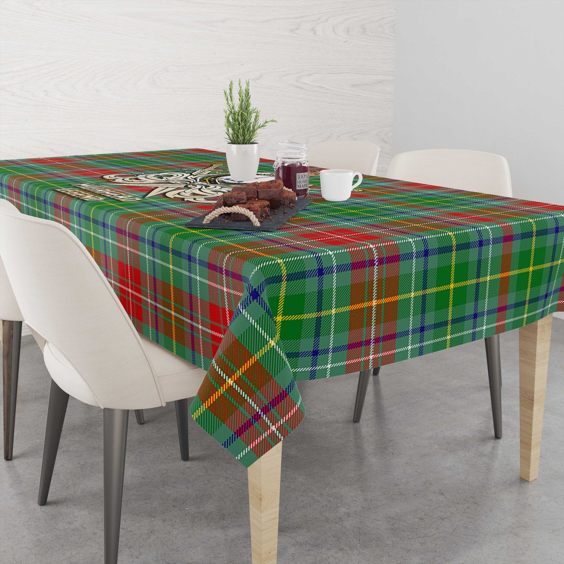 Tartan Vibes Clothing Muirhead Tartan Tablecloth with Clan Crest and the Golden Sword of Courageous Legacy