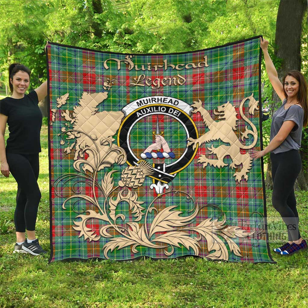 Tartan Vibes Clothing Muirhead Tartan Quilt with Family Crest and Scottish Symbol Style