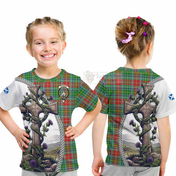 Muirhead Tartan Kid T-Shirt with Family Crest and St. Andrew's Cross Accented by Thistle Vines