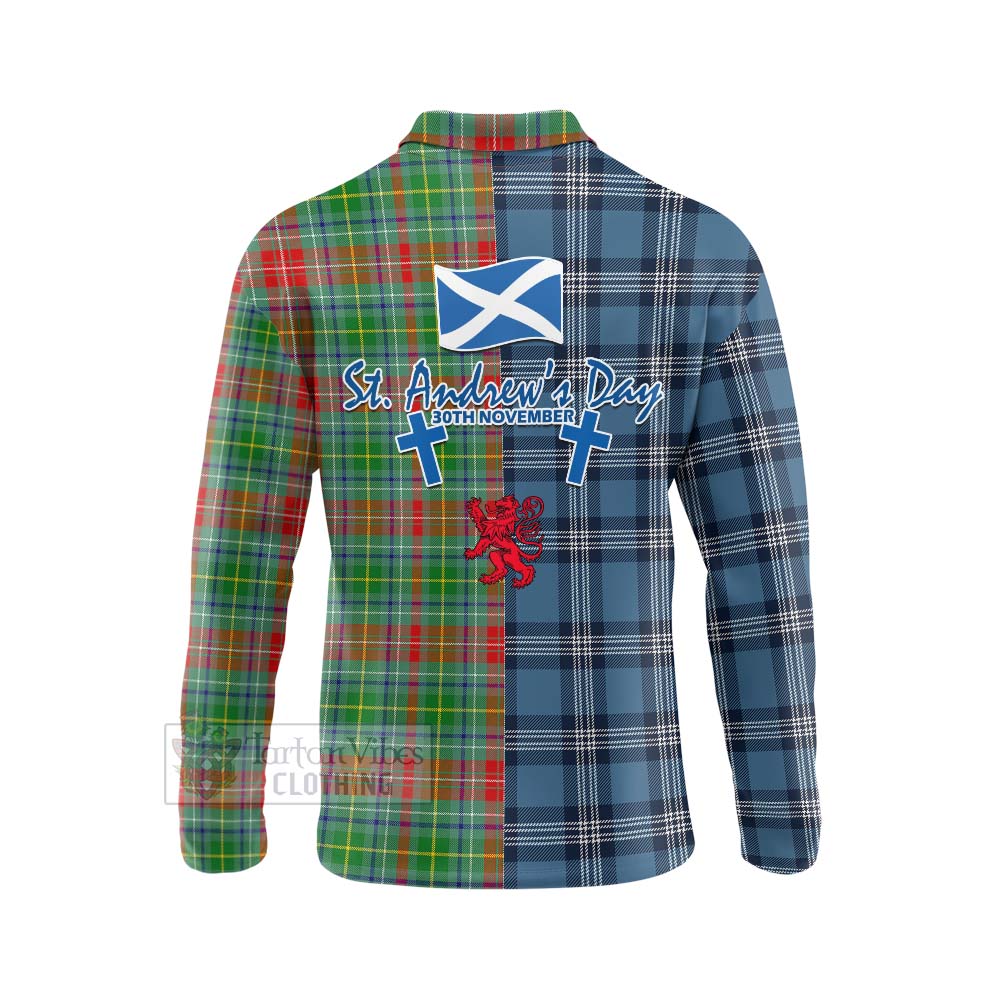 Tartan Vibes Clothing Muirhead Tartan Long Sleeve Polo Shirt Happy St. Andrew's Day Half Tartan Style