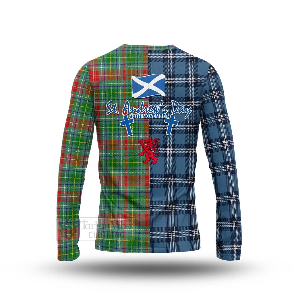 Tartan Vibes Clothing Muirhead Tartan Long Sleeve T-Shirt Happy St. Andrew's Day Half Tartan Style