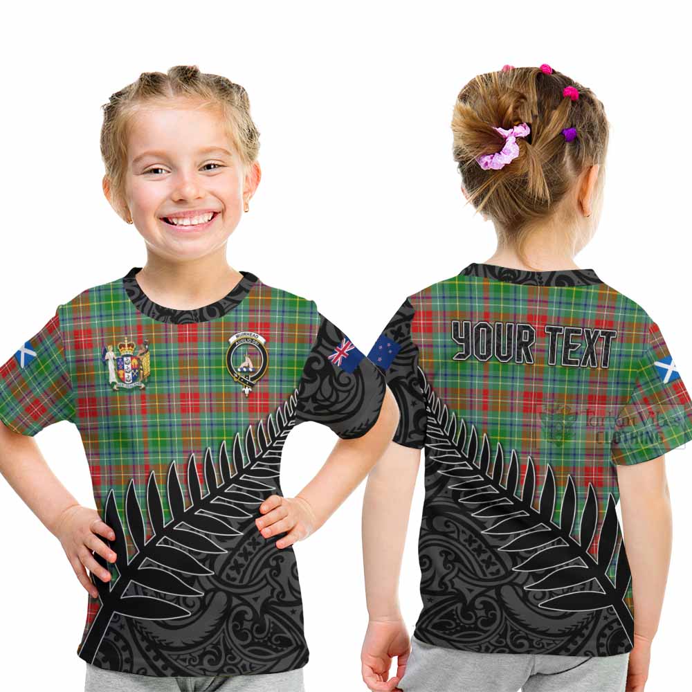 Tartan Vibes Clothing Muirhead Crest Tartan Kid T-Shirt with New Zealand Silver Fern Half Style