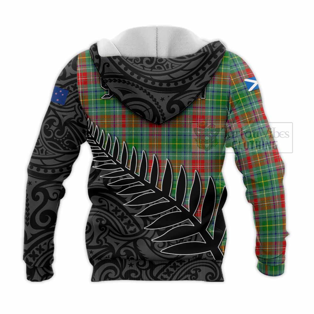 Tartan Vibes Clothing Muirhead Crest Tartan Knitted Hoodie with New Zealand Silver Fern Half Style