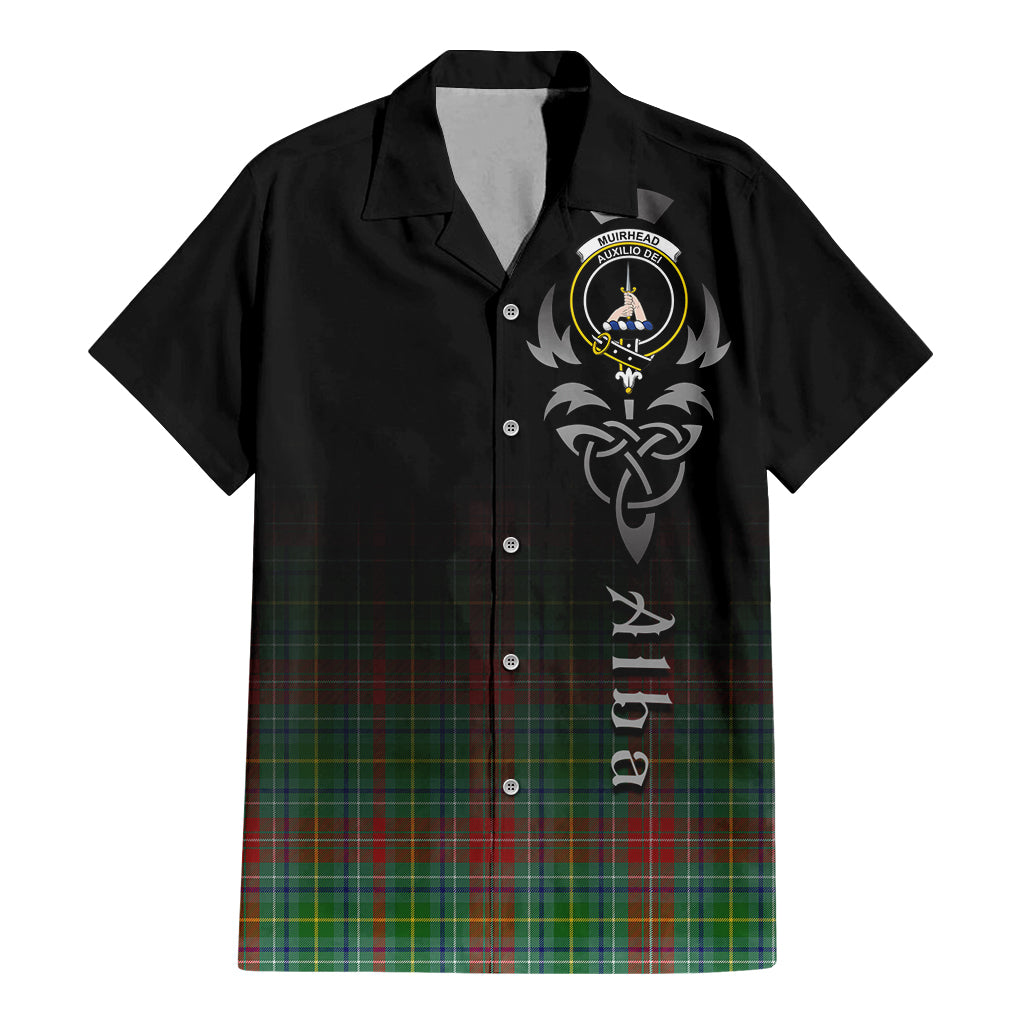 Tartan Vibes Clothing Muirhead Tartan Short Sleeve Button Up Featuring Alba Gu Brath Family Crest Celtic Inspired