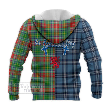 Muirhead Tartan Knitted Hoodie Happy St. Andrew's Day Half Tartan Style