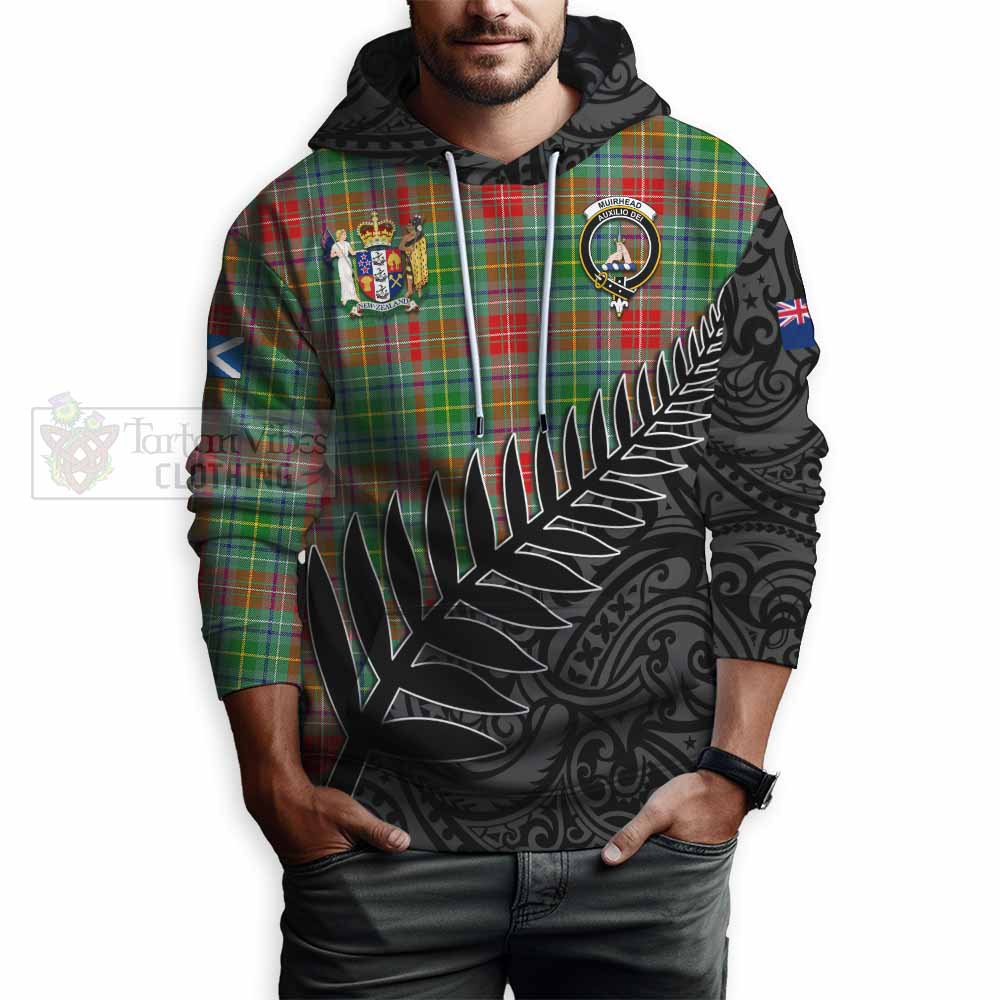 Tartan Vibes Clothing Muirhead Crest Tartan Hoodie with New Zealand Silver Fern Half Style