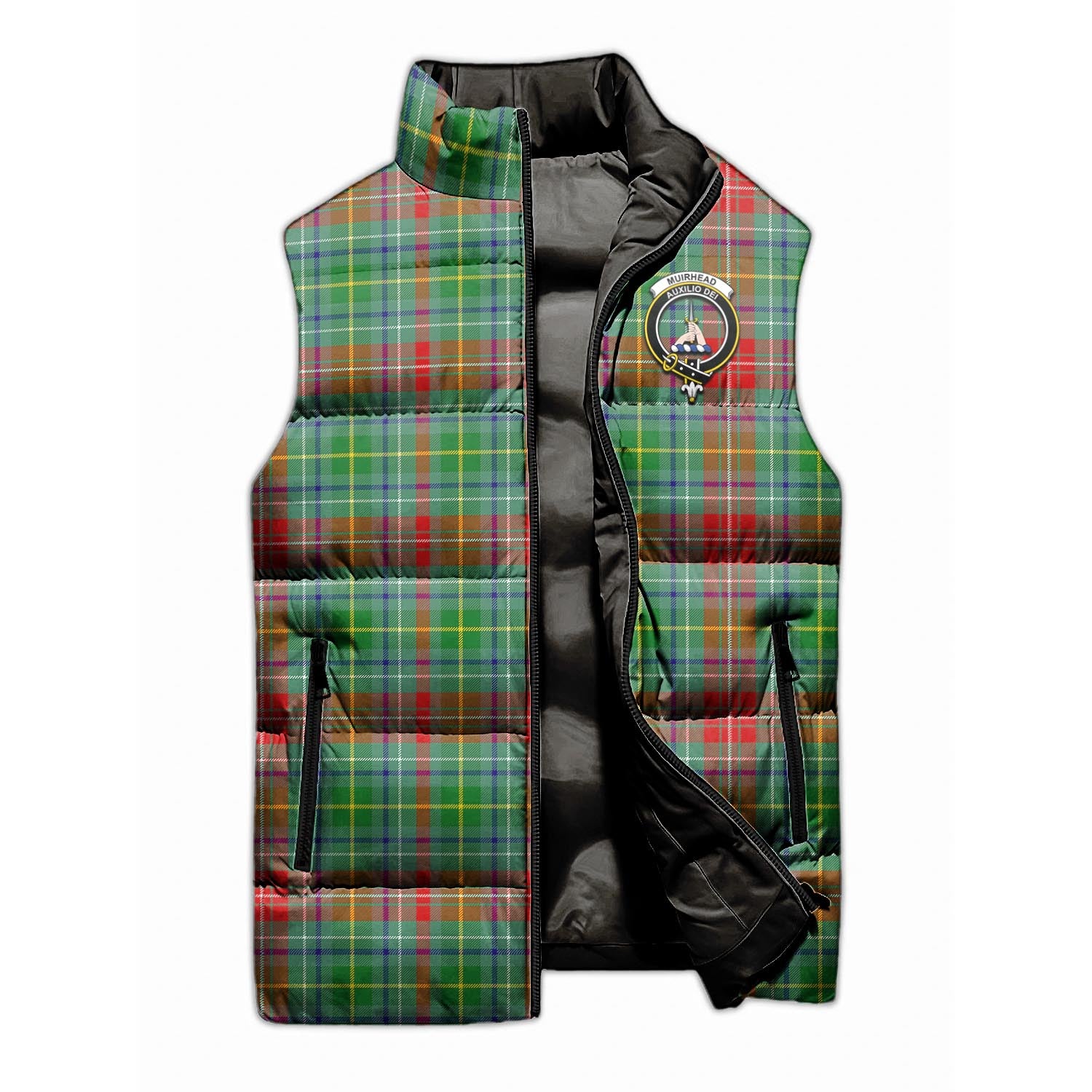 Muirhead Tartan Sleeveless Puffer Jacket with Family Crest - Tartanvibesclothing